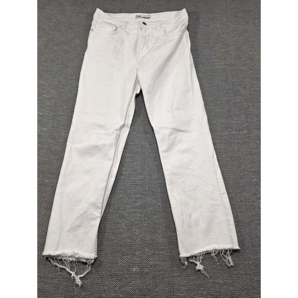 ZARA White Denim Cropped Raw Hem‎ Jeans Women US 6